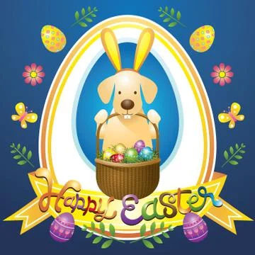 Easter Heading Label with Labrador Dog as Bunny Stock Illustration