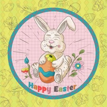 Easter holiday 2 square banner sticker in a circle in the style of childrens Stock Illustration