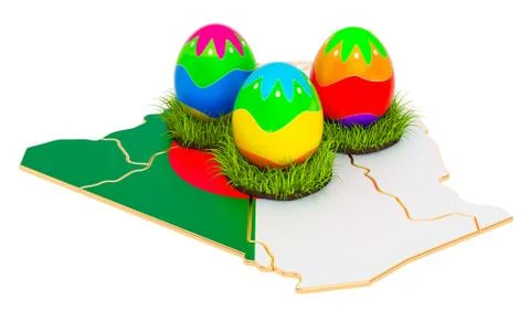 Easter holiday in Algeria, Easter eggs on the Algiers map. 3D rendering Stock Illustration