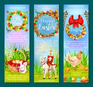 Easter Holiday and Egg Hunt banner template set Stock Illustration