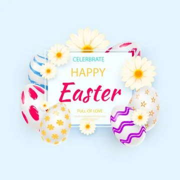 Easter holiday background with 3d easter eggs. Stock Illustration