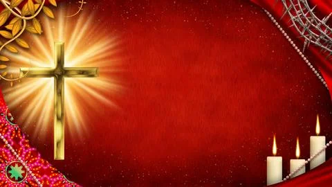 Easter holiday background with glowing candles and golden cross Stock Illustration