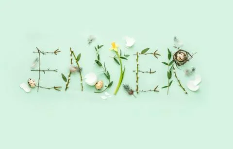 Easter holiday banner or Easter natural floral decorative concept Stock Photos