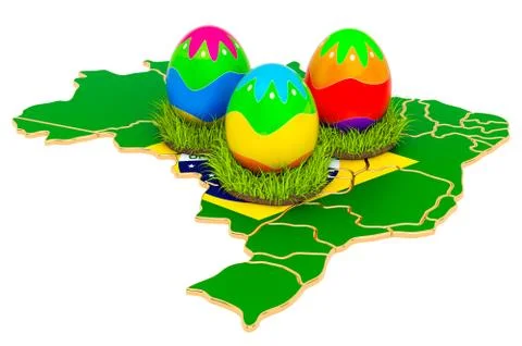 Easter holiday in Brazilia, Easter eggs on the Brazilian map. 3D rendering Stock Illustration