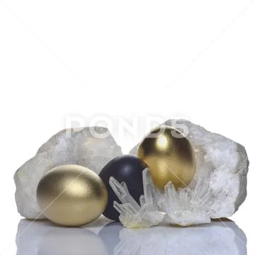 Easter holiday concept background with clear quartz gemstone Stock Photos