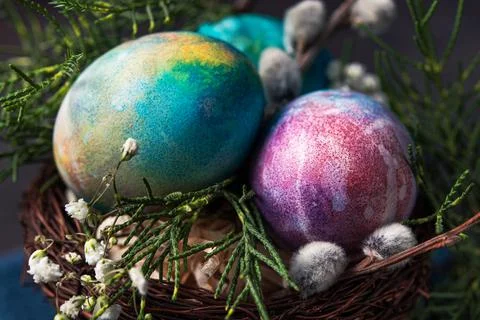 Easter holiday concept with colored space egg Stock Photos