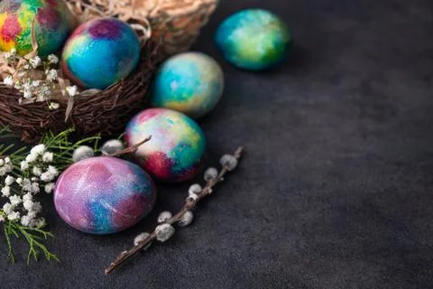 Easter holiday concept with colored space egg Stock Photos