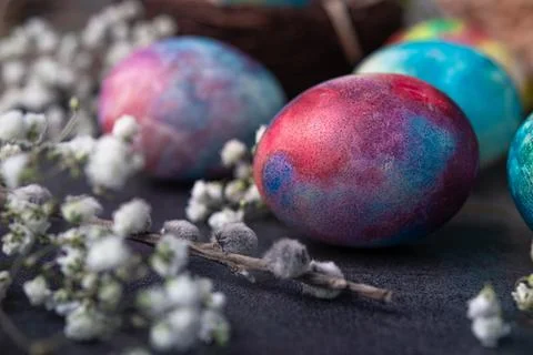 Easter holiday concept with colored space egg Stock Photos