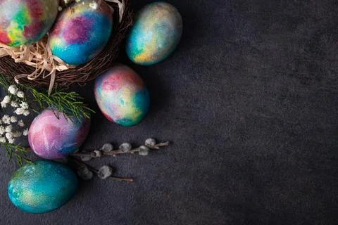 Easter holiday concept with colored space egg Stock Photos
