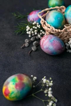 Easter holiday concept with colored space egg Stock Photos