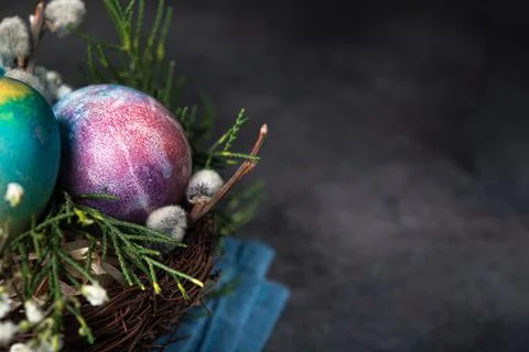 Easter holiday concept with colored space egg Stock Photos