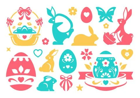Easter holiday decor element icon set vector flat illustration. Christianity  스톡 일러스트