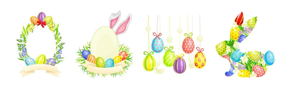 Easter Holiday with Decorative Egg Shell Vector Set Stock Illustration
