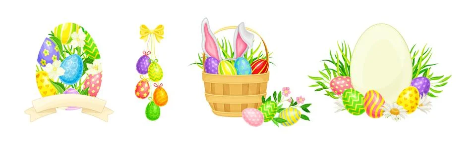 Easter Holiday with Decorative Egg Shell Vector Set Illustrazione stock
