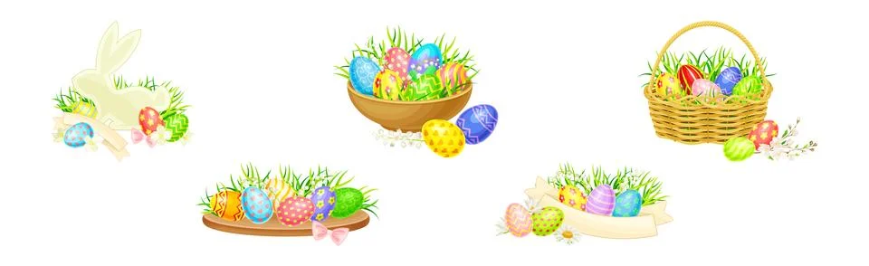 Easter Holiday with Decorative Egg Shell Vector Set Stock Illustration