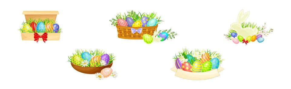 Easter Holiday with Decorative Egg Shell Vector Set Stock Illustration