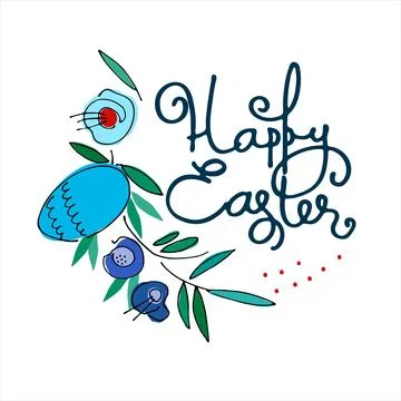 Easter holiday design with hand-lettered greetings, flowers and egg Illustrazione stock