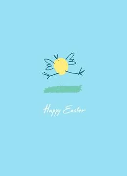 Easter holiday design with hand-lettered greetings,with chicken Stock-Illustration