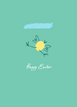 Easter holiday design with hand-lettered greetings,with chicken Stock Illustration