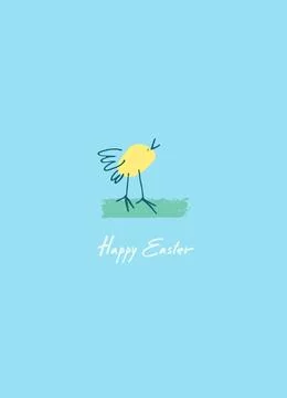 Easter holiday design with hand-lettered greetings,with chicken Stock Illustration