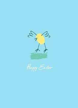 Easter holiday design with hand-lettered greetings,with chicken Stock Illustration