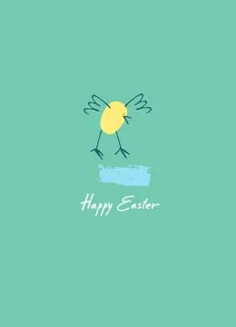 Easter holiday design with hand-lettered greetings,with chicken Stock Illustration