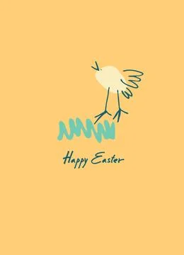 Easter holiday design with hand-lettered greetings,with chicken Stock Illustration