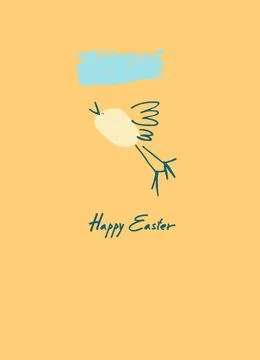 Easter holiday design with hand-lettered greetings,with chicken Stock Illustration