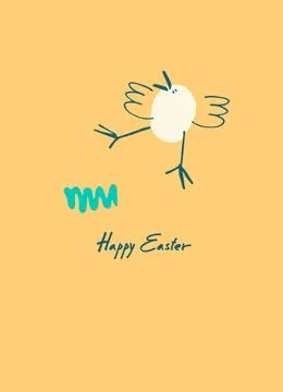 Easter holiday design with hand-lettered greetings,with chicken Stock Illustration