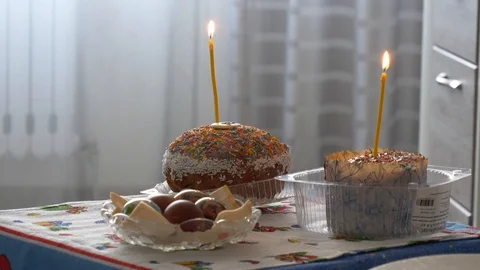 Easter holiday Easter. Easter cakes with candles. Stock Footage 107270793
