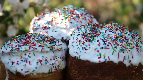Easter holiday. Easter sweets. Powder for Easter cakes. Colorful decoration Stock Footage 107336348