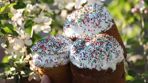 Easter holiday. Easter sweets. Powder for Easter cakes. Colorful decoration Stock Footage 107375798