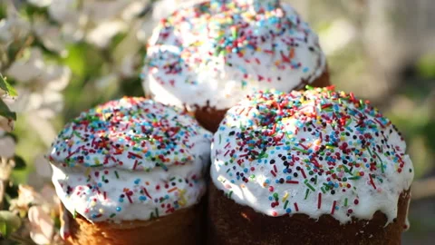 Easter holiday. Easter sweets. Powder for Easter cakes. Colorful decoration Stock Footage 107392179