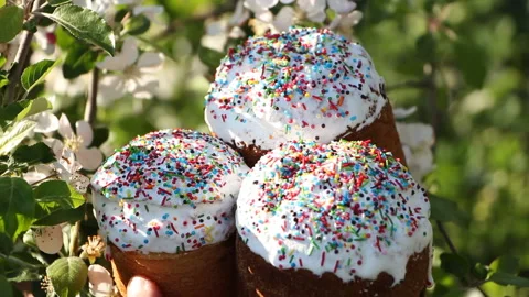 Easter holiday. Easter sweets. Powder for Easter cakes. Colorful decoration Stock Footage 107414084