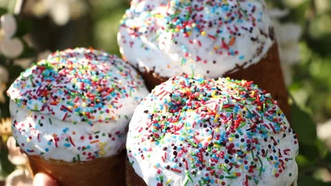 Easter holiday. Easter sweets. Powder for Easter cakes. Colorful decoration Stock Footage 107419951