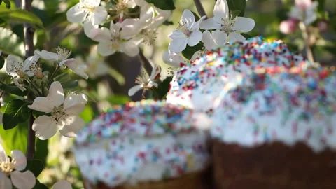 Easter holiday. Easter sweets. Powder for Easter cakes. Colorful decoration Stock Footage 107422707