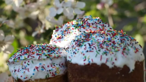 Easter holiday. Easter sweets. Powder for Easter cakes. Colorful decoration Stock Footage 107424420