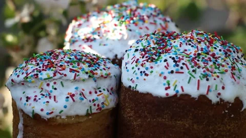 Easter holiday. Easter sweets. Powder for Easter cakes. Colorful decoration Stock Footage 107425824