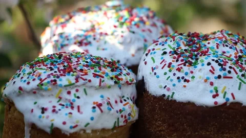Easter holiday. Easter sweets. Powder for Easter cakes. Colorful decoration Stock Footage 107427639