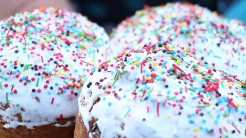 Easter holiday. Easter sweets. Powder for Easter cakes. Colorful decoration Stock Footage 107516733
