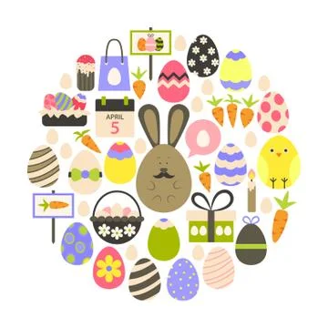 Easter holiday Flat Icons Set over white Stock Illustration