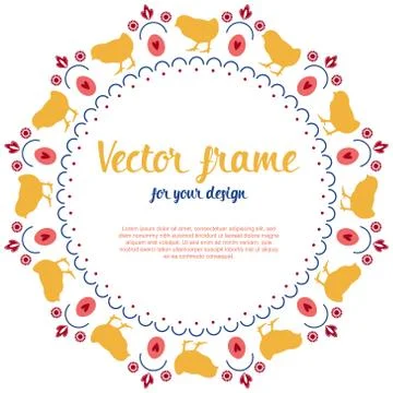 Easter holiday frame with place for text. Wreath with chicks, eggs, flowers Stockillustratie