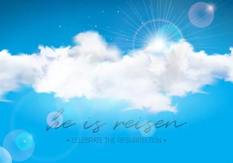Easter Holiday illustration with cloud on blue sky background. He is risen Illustrazione stock