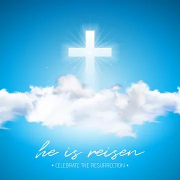 Easter Holiday illustration with cloud on blue sky background. He is risen Stock Illustration