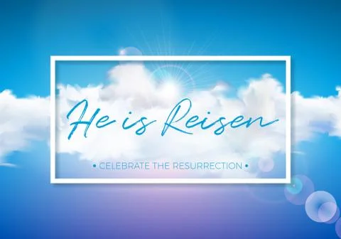 Easter Holiday illustration with cloud on blue sky background. He is risen Illustrazione stock