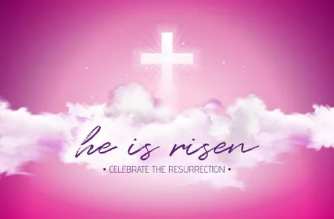 Easter Holiday illustration with cloud on cloudy sky background. He is risen Stock Illustration