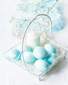 Easter. Holiday. Light white background, gentle pastel colors. Flowers in Stock Photos