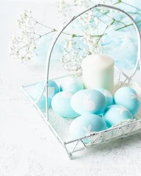 Easter. Holiday. Light white background, gentle pastel colors. Flowers in Stock Photos