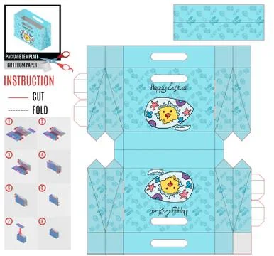 Easter holiday package template with chicken nestling Stock Illustration