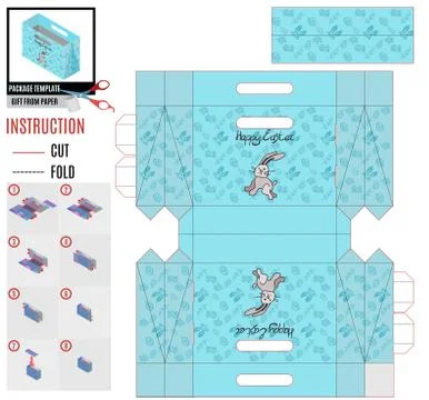 Easter holiday package template with rabbit Stock Illustration